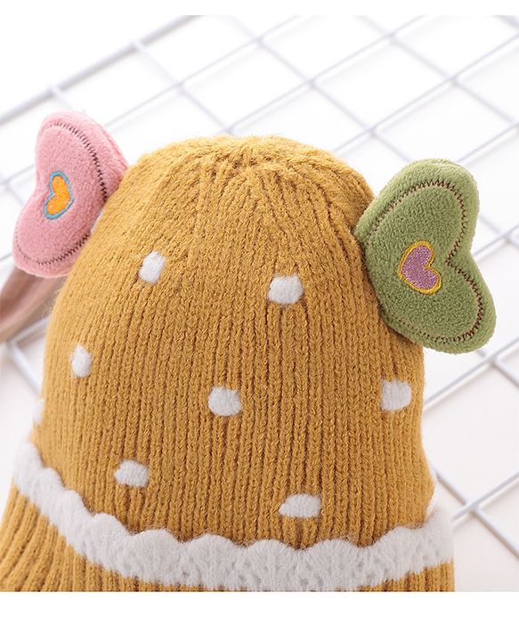 Babyhug Woollen Cap With Heart Applique - Yellow