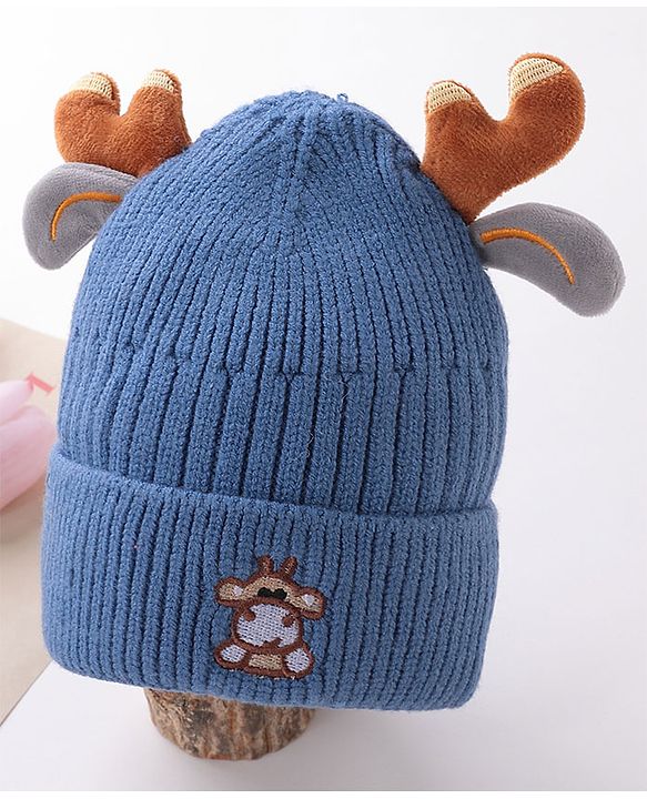 Babyhug Horn Woollen Cap Reindeer Design - Blue