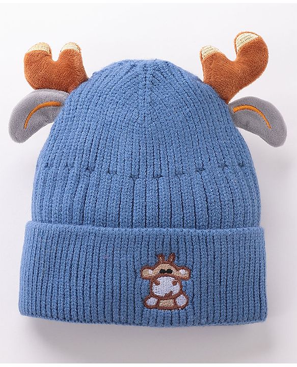 Babyhug Horn Woollen Cap Reindeer Design - Blue