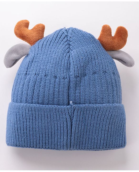 Babyhug Horn Woollen Cap Reindeer Design - Blue