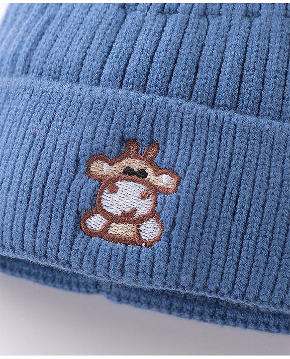 Babyhug Horn Woollen Cap Reindeer Design - Blue
