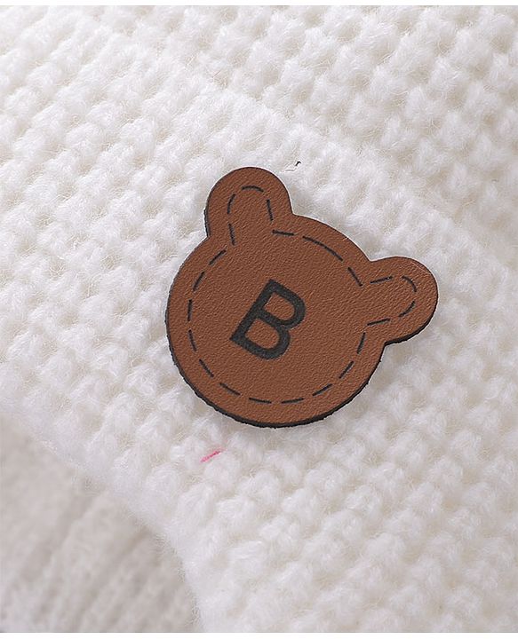 Babyhug Pom Pom Woolen Cap Teddy Design - White