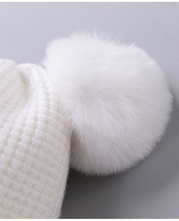 Babyhug Pom Pom Woolen Cap Teddy Design - White