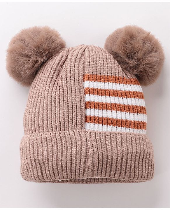 Babyhug Pom Pom Woolen Cap Dino Design - Brown