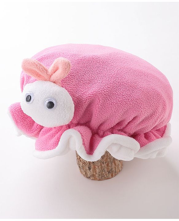 Babyhug Woollen Cap With Bunny Applique - Dark Pink