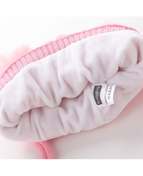 Babyhug Woollen Cap With Bow & Pompom - Pink