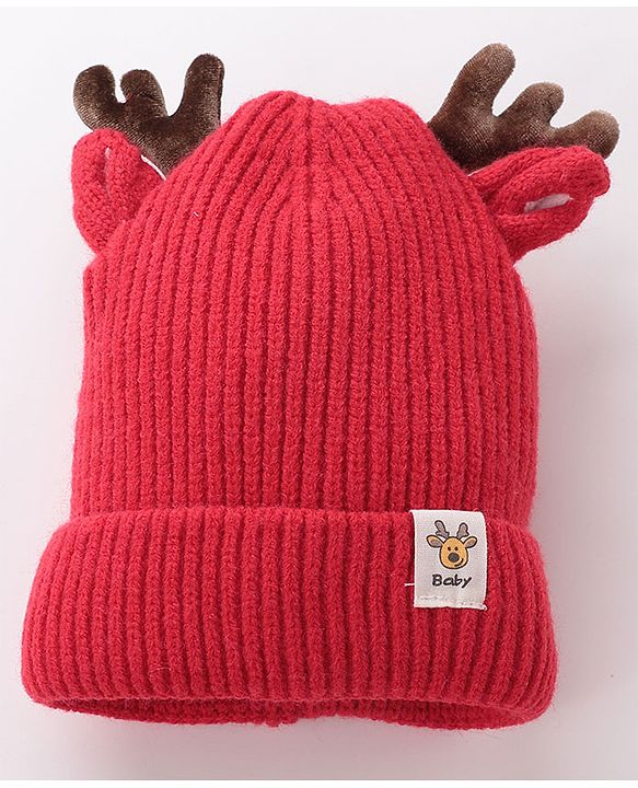 Babyhug Pom Pom Woolen Cap Gloves & Muffler Set Christmas Design - Red