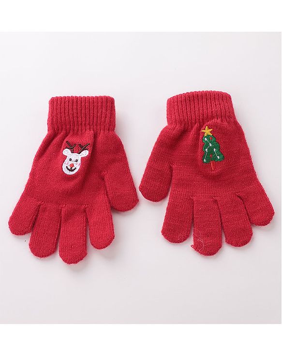 Babyhug Pom Pom Woolen Cap Gloves & Muffler Set Christmas Design - Red