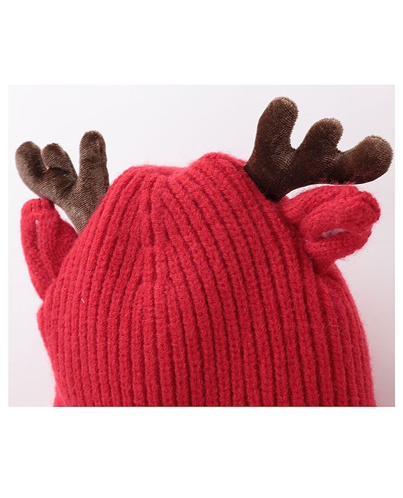 Babyhug Pom Pom Woolen Cap Gloves & Muffler Set Christmas Design - Red