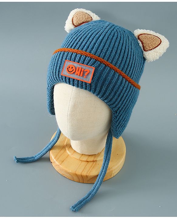 Babyhug Woollen Cap With Ear Design - Blue