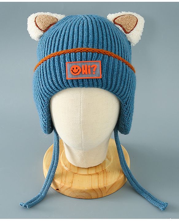 Babyhug Woollen Cap With Ear Design - Blue