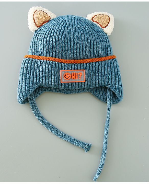 Babyhug Woollen Cap With Ear Design - Blue