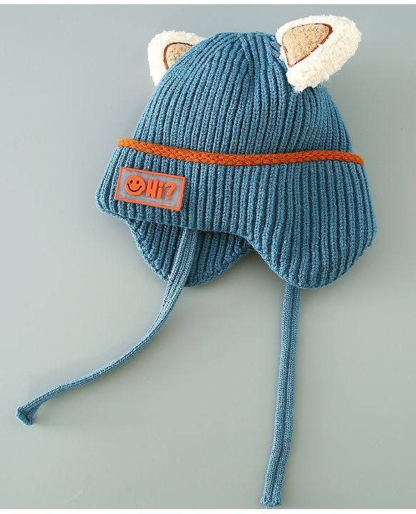 Babyhug Woollen Cap With Ear Design - Blue