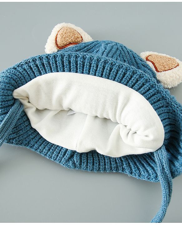Babyhug Woollen Cap With Ear Design - Blue