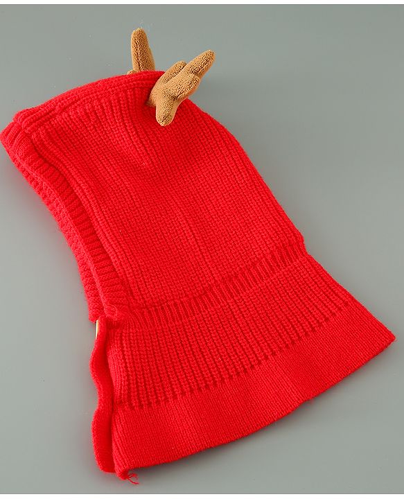 Babyhug Woollen Cap Reindeer Design - Red