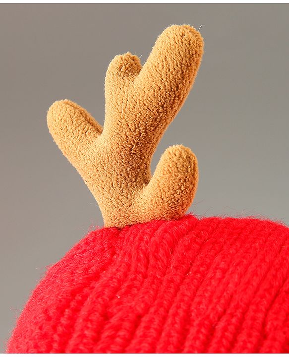 Babyhug Woollen Cap Reindeer Design - Red