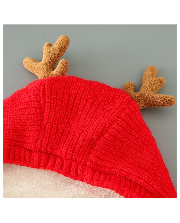 Babyhug Woollen Cap Reindeer Design - Red