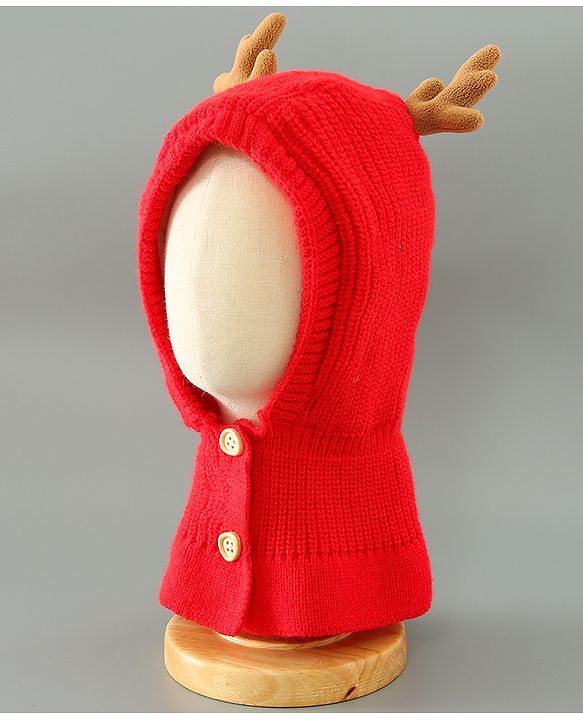 Babyhug Woollen Cap Reindeer Design - Red