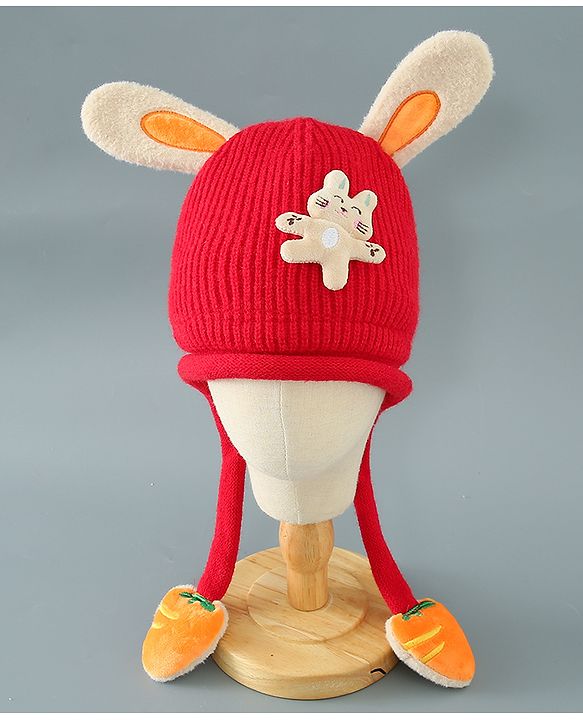 Babyhug Woollen Cap with Kitty Applique - Red