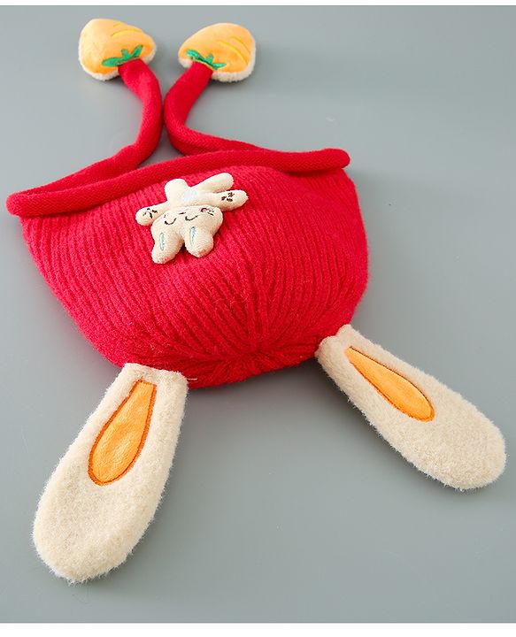Babyhug Woollen Cap with Kitty Applique - Red
