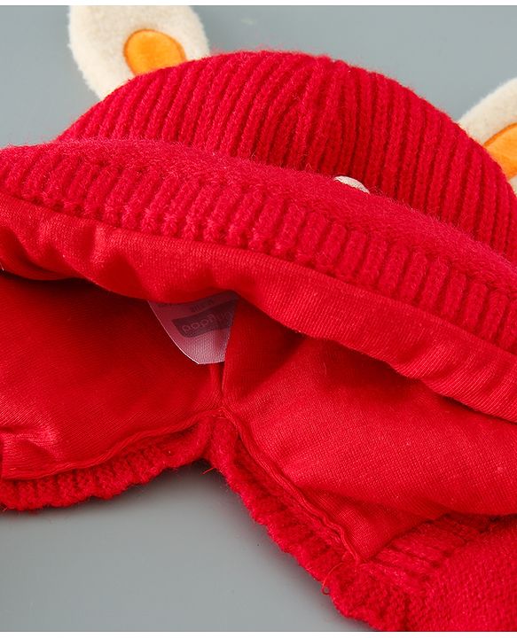 Babyhug Woollen Cap with Kitty Applique - Red