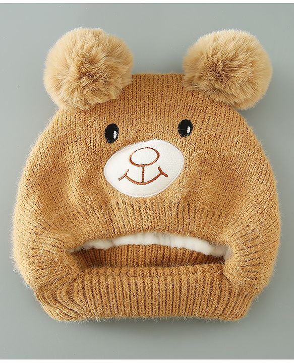 Babyhug Woollen Cap Bear Design - Brown