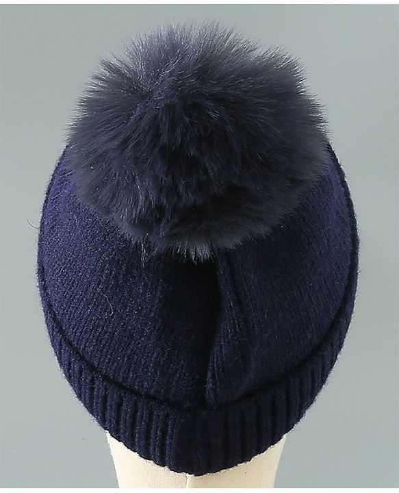 Babyhug Woollen Cap With Teddy Embroidery Blue - Diameter 10.5 cm