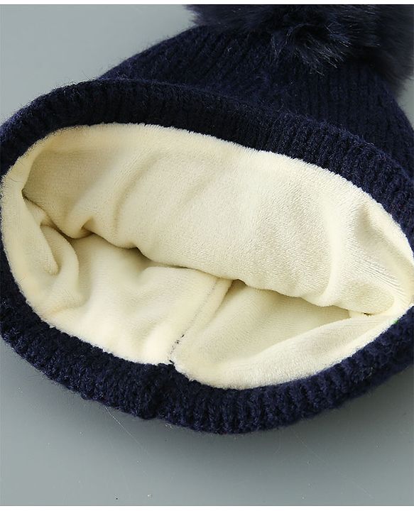Babyhug Woollen Cap With Teddy Embroidery Blue - Diameter 10.5 cm