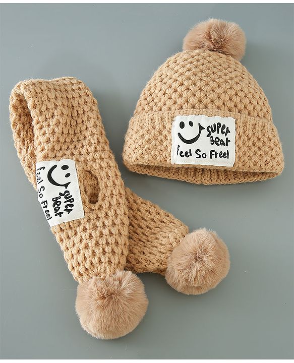 Babyhug Woolen Cap & Muffler Set Brown - Diameter 11.5 cm