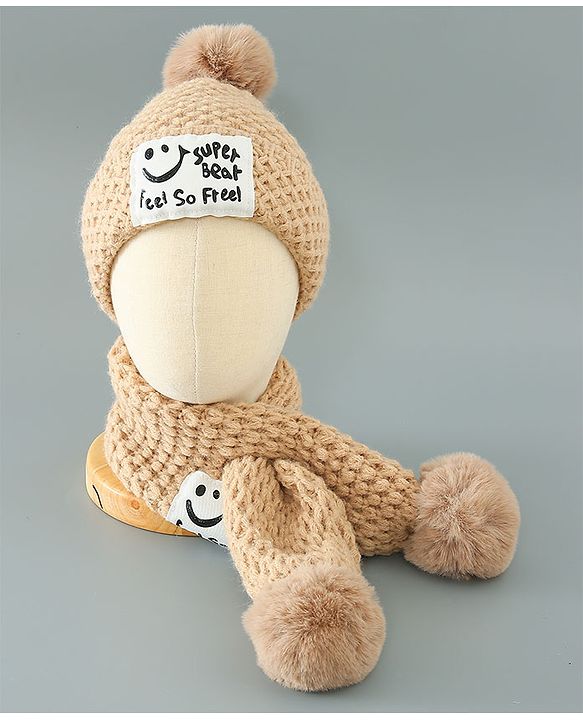 Babyhug Woolen Cap & Muffler Set Brown - Diameter 11.5 cm
