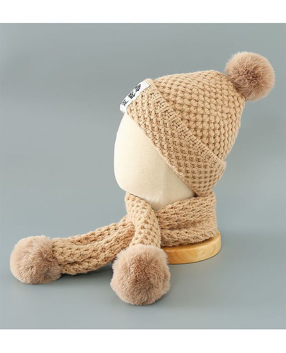 Babyhug Woolen Cap & Muffler Set Brown - Diameter 11.5 cm