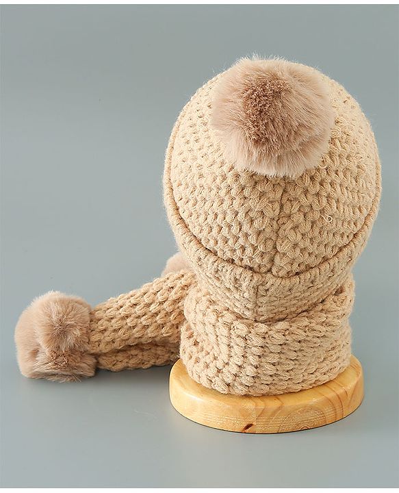 Babyhug Woolen Cap & Muffler Set Brown - Diameter 11.5 cm