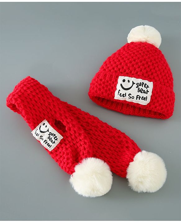 Babyhug Woolen Cap & Muffler Set Brown - Diameter 11.5 cm