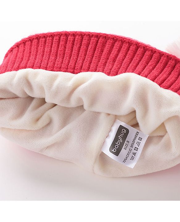Babyhug Woollen Cap With Bear Face Applique - Red