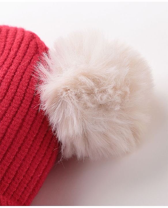 Babyhug Woollen Cap With Bear Face Applique - Red