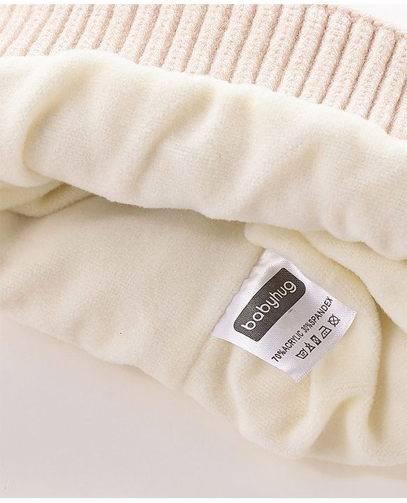 Babyhug Woollen Cap With Bear Face Applique - Beige
