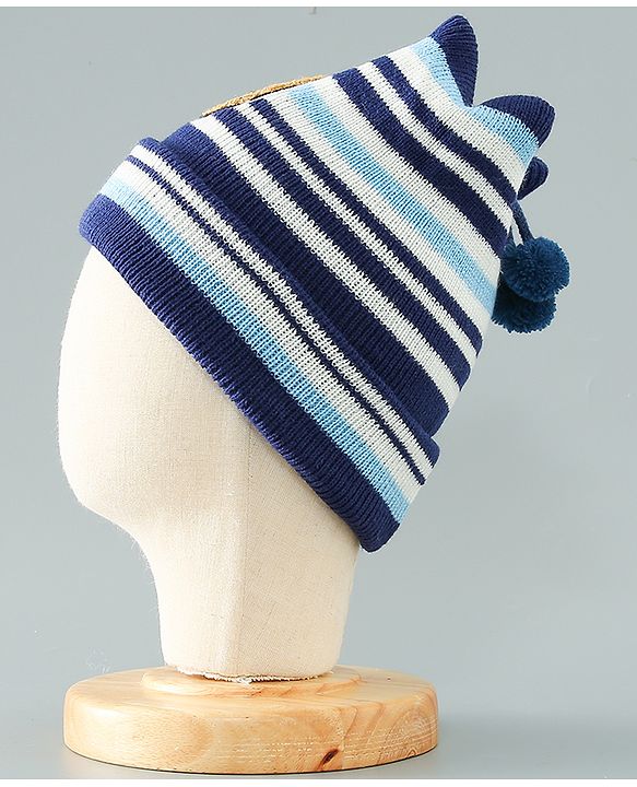Babyhug Woollen Cap With Stripes & Lion Design - Multicolor
