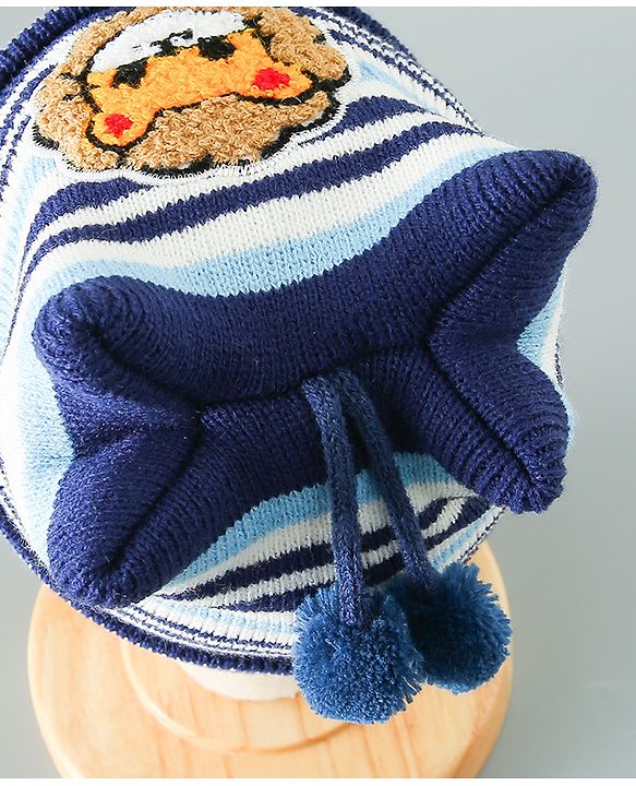 Babyhug Woollen Cap With Stripes & Lion Design - Multicolor