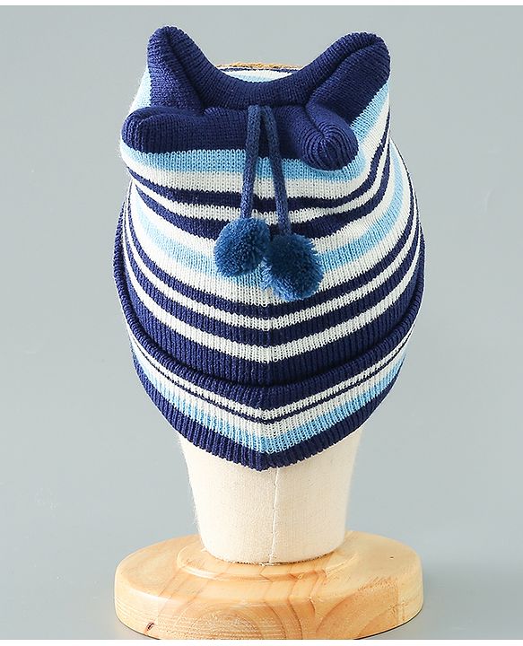 Babyhug Woollen Cap With Stripes & Lion Design - Multicolor