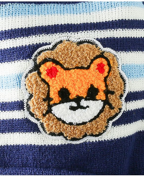 Babyhug Woollen Cap With Stripes & Lion Design - Multicolor