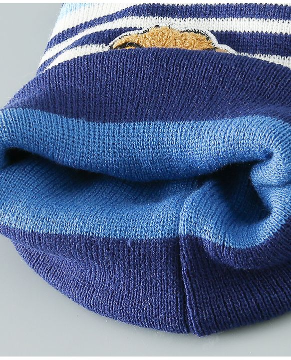 Babyhug Woollen Cap With Stripes & Lion Design - Multicolor