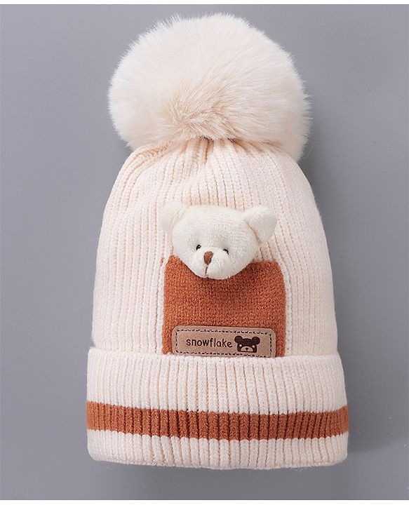Babyhug Woolen Cap With Pom Pom Beige - Diameter 12.5 cm