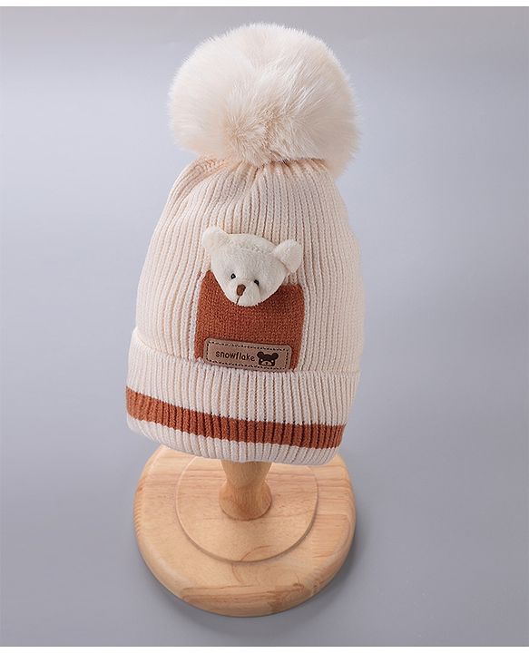 Babyhug Woolen Cap With Pom Pom Beige - Diameter 12.5 cm