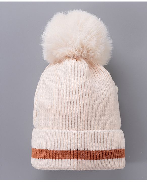 Babyhug Woolen Cap With Pom Pom Beige - Diameter 12.5 cm