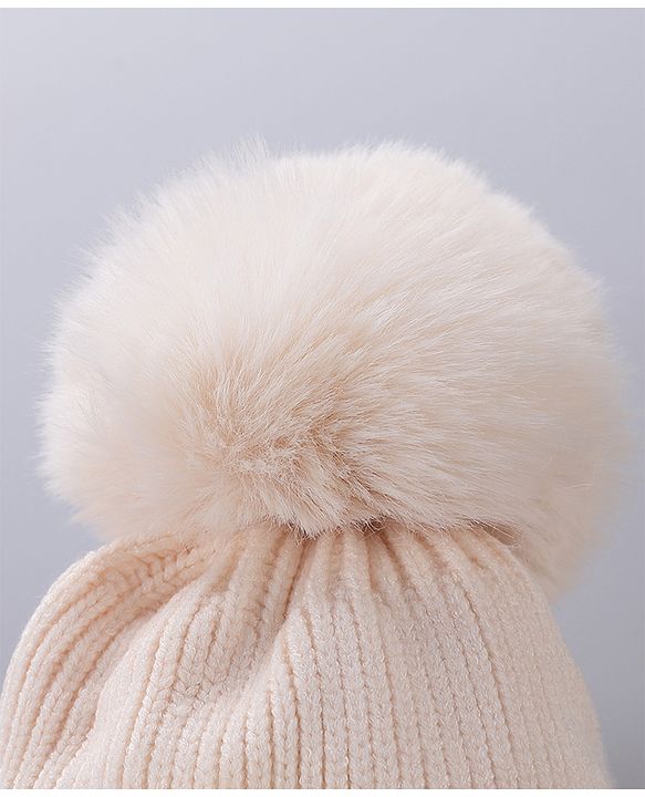 Babyhug Woolen Cap With Pom Pom Beige - Diameter 12.5 cm