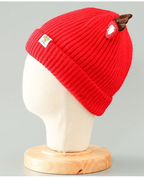 Babyhug Woollen Cap With Reindeer Design - Red