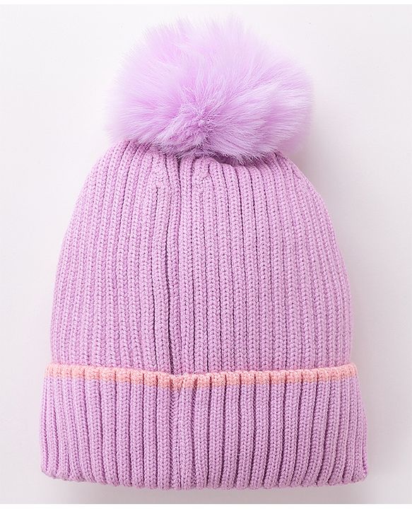 Babyhug Pom Pom Woolen Cap Unicorn Design - Purple