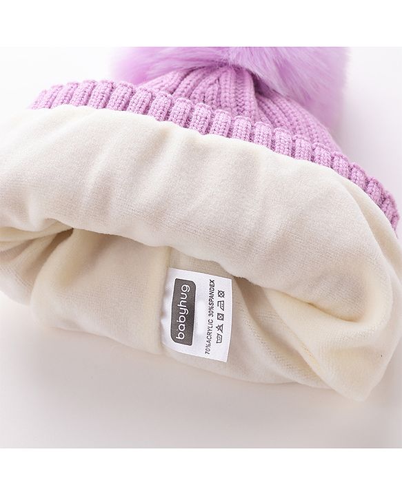 Babyhug Pom Pom Woolen Cap Unicorn Design - Purple
