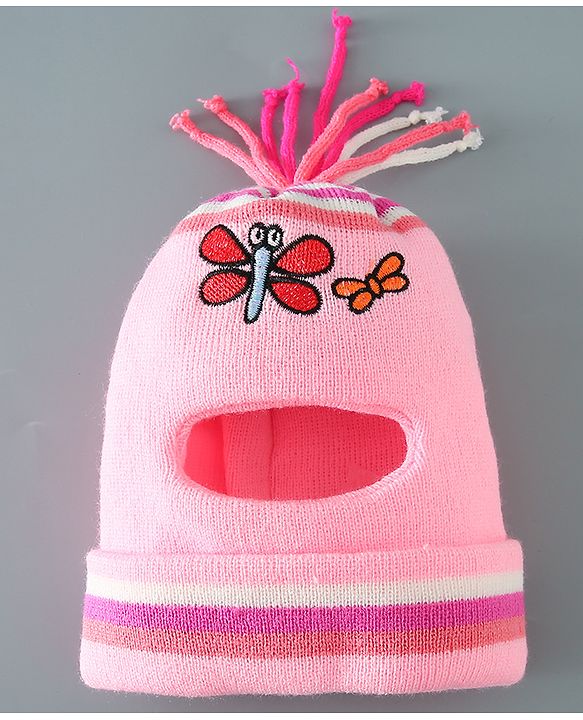 Babyhug Woollen Cap With Bee Design - Pink