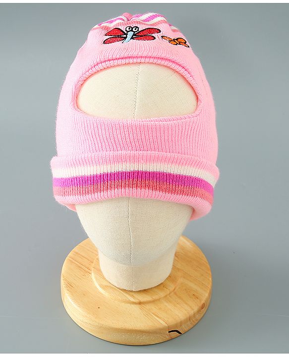 Babyhug Woollen Cap With Bee Design - Pink